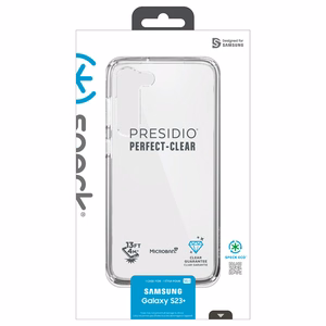 Speck Presidio Perfect-Clear case for Samsung Galaxy S23+, with Microban antimicrobial protection