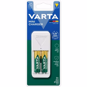 VARTA MINI CHARGER 57656 + 2 x ladattava paristo R6 (AA) 2100mAh