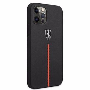 Ferrari FEOMSHCP12LBK iPhone 12 Pro Max musta/musta kovakotelo Off Track Nahka Nylon Stripe Nylon Stripe
