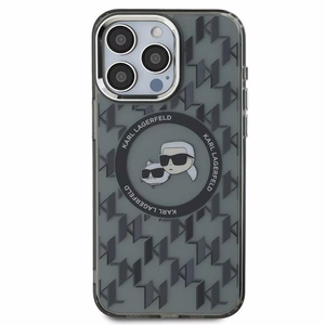 Karl Lagerfeld IML Monogram Karl & Choupette Head MagSafe Suojakuori iPhone 15 Pro Max:lle - Musta