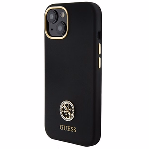 Guess Silicone Logo Strass 4G suojakuori iPhone 15:lle - musta