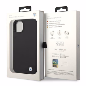 BMW silikoni metalli logo kotelo iPhone 14 - musta