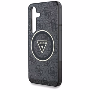 Guess HC Magneettinen IML Metal Glitter 4G Circle Triangle Suojakuori Samsung Galaxy S25:lle musta