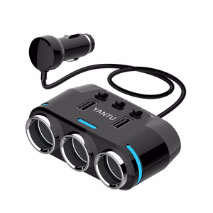 Car Cigarette Lighter Socket Splitter B39 Type C - 3 sockets + 2xUSB - 2,1A 100W with display and cable