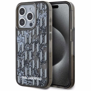 Karl Lagerfeld Liquide Glitter Monogram Gradient Suojakuori iPhone 15 Pro Max:lle - musta