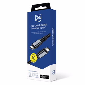 3mk Hyper Cable N-SERIES Thunderbolt 4 USB-C / USB-C 1m 48V/5A 40Gb/s 240W 8K60Hz - musta
