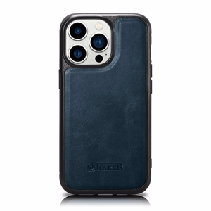 iCarer Nahka öljy vaha tapauksessa iPhone 14 Pro Max nahkakotelo sininen (WMI14220720-BU)