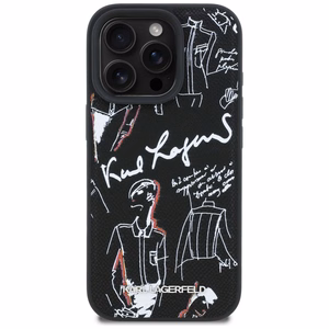 Karl Lagerfeld Grained Pattern & Logo MagSafe Case for iPhone 16 Pro - Black