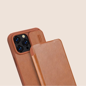 Kotelo Nillkin Qin Pro Nahka Apple iPhone 14 Pro Max ruskea