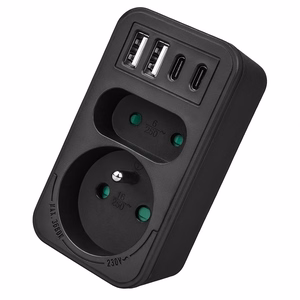 Maclean MCE249 F/B – verkkopistorasian jakaja, 2 pistorasiaa, 4 USB-porttia: 2×USB-A ja 2×USB-C PD 20 W, 1×16 A + 1×6 A