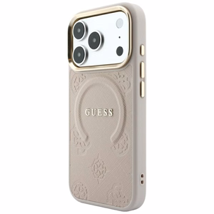 Guess Saffiano Peony & Ring MagSafe suojakuori malleille iPhone 17 Pro Max / 18 Pro Max, vaaleanpunainen