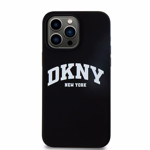DKNY Liquid Silikoninen White Printed Logo MagSafe Suojakuori iPhone 15 Pro Max:lle - musta