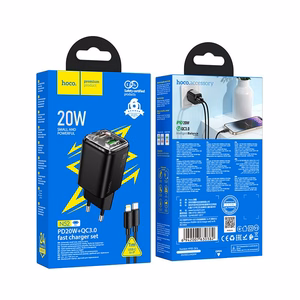 Puhelinlaturi Hoco USB A + USB C QC3.0 PD 3A 20W + kaapeli USB C - Lightning N52 musta