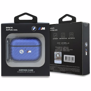 BMW M Carbon metallilogollinen suojakotelo AirPods Pro 3:lle, vaaleansininen