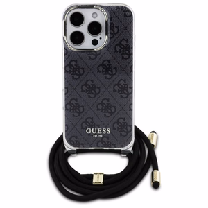 Guess Crossbody Cord 4G Print Suojakuori kaulanauhasolmulla iPhone 16 Pro:lle - Musta
