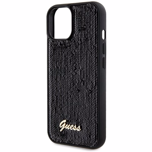 Guess Sequin Script Metal -suojakuori iPhone 14 / 15 / 13:lle - musta