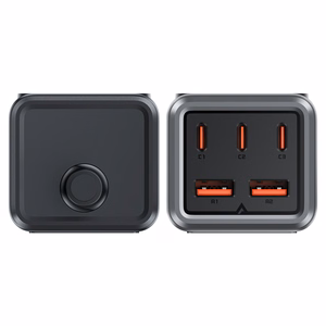 Acefast Z2 GaN 75W PD desktop charger 3x USB-C 2x USB-A - black and gray