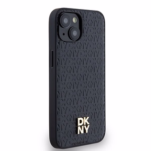 DKNY Nahkainen Monogrammi-kuvio Metallinen Logo MagSafe Suojakuori iPhone 15/14/13:lle - musta