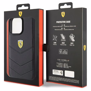 Ferrari Quilted Metal Logo Suojakuori iPhone 15 Pro Max:lle - musta