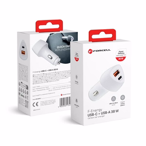 Autolaturi Forcell F-Energy Carbon USB C + USB A QC3.0 PD 3A 38W CC50-1A1C valkoinen