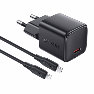 Acefast A118 30W GaN USB-C verkkolaturi 1.2m USB-C Lightning kaapelilla - musta
