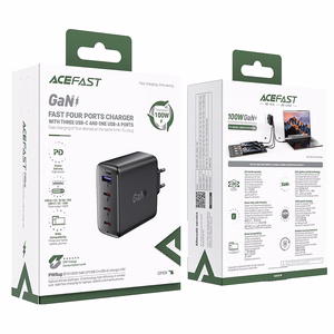 Acefast A94 GaN2 laturi USB-A / 3 x USB-C PD 100 W - musta