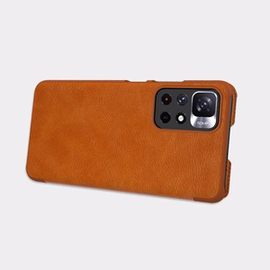 Nillkin Qin Asia Asia Xiaomi Redmi Note 11T 5G / Note 11S 5G / Note 11 5G (Kiina) / Poco M4 Pro 5G Camera Cover Holster Cover Flip Case Brown