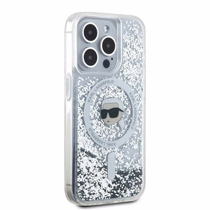 Karl Lagerfeld Liquid Glitter Karl Head MagSafe suojakuori iPhone 15 Pro:lle - läpinäkyvä