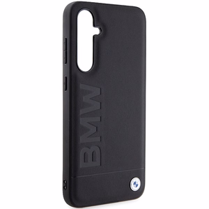 BMW Leather Hot Stamp Suojakuori Samsung Galaxy S23 FE:lle - musta/musta