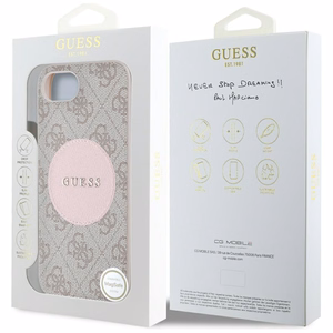 Guess HC MagSafe PU 4G Circle with Classic Logo Suojakuori iPhone 16e:lle - Vaaleanpunainen