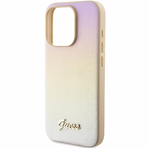 Guess Saffiano Iridescent Script suojakuori iPhone 14 Pro Max:lle - kultainen