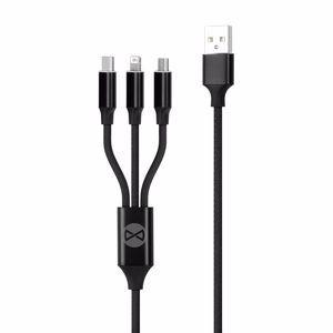 Forever 3in1 kaapeli USB - Lightning + USB-C + microUSB 1,2 m 2A musta