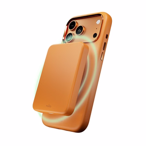 Puro Icon Mag Pro nestesilikoninen Suojakuori iPhone 17 Pro:lle, MagSafe -yhteensopiva, kamerasuojauksella ja alumiinipainikkeilla - oranssi