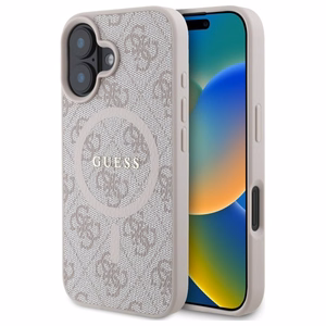 Guess 4G Ring Classic Logo MagSafe Suojakuori iPhone 16:lle - Vaaleanpunainen