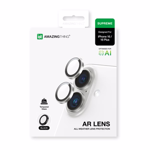 AmazingThing AR Aluminum 2 Lens Glass kameralinssikehyksellä iPhone 16 / 16 Plus:lle - musta