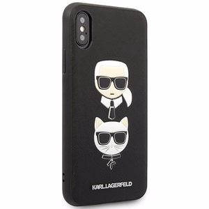 Karl Lagerfeld Saffiano Karl&Choupette Head suojakuori iPhone XS Max:lle - musta