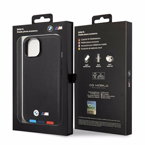 Kotelo BMW BMHMP14S22PTDK iPhone 14 6.1 "musta / musta nahka leima Tricolor Magsafe