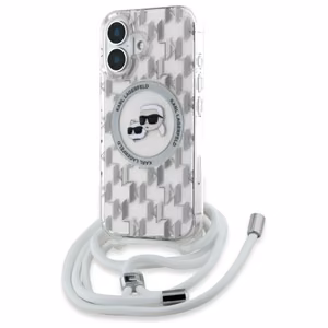 Karl Lagerfeld IML Crossbody Monogram Karl & Choupette Head MagSafe Suojakuori iPhone 16:lle - läpinäkyvä