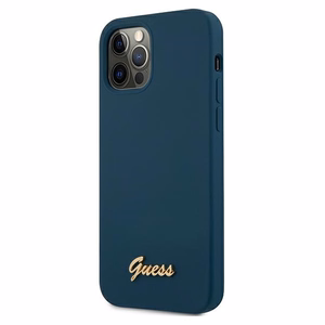 Guess GUHCP12LLSLMGBL iPhone 12 Pro Max 6.7" sininen/sininen kovakotelo Metalli Logo Script