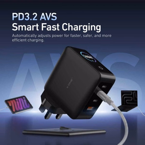 Travel charger X-ONE ChargeGo GaN 65W with retractable cable and USB C port - black