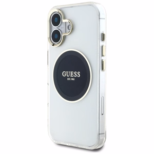 Guess IML Metal Colored Circle Classic Logo MagSafe Suojakuori iPhone 16:lle - musta