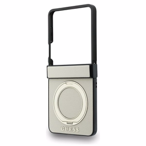 Beige Guess Magnetic Ring Stand Grained Classic Logo MagSafe -suojakuori Samsung Galaxy Z Flip8 -mallille