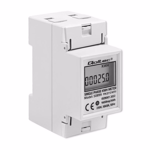 Qoltec 50899 – yksivaiheinen sähköinen energiamittari, 230 V, LCD, 2P, DIN-kisko