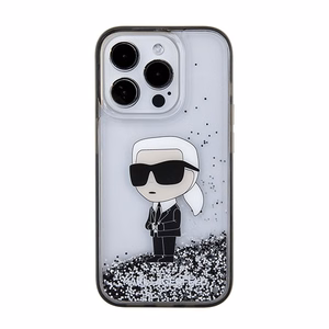 Karl Lagerfeld Liquid Glitter Ikonik suojakuori iPhone 15 Pro:lle - läpinäkyvä