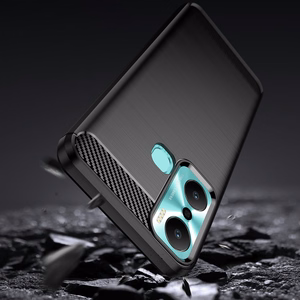 Carbon Case joustava silikoninen hiilikuitusuojakuori Infinix Hot 20 Play:lle musta
