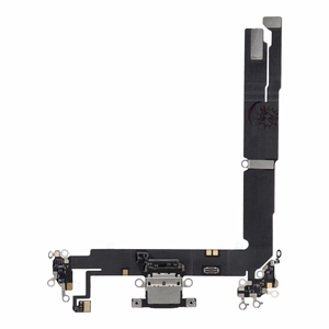 Original charging-port flex cable removed from a donor device for iPhone 16 Plus – black