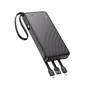 Hoco J146 -varavirtalähde 10000 mAh 2A neljällä sisäänrakennetulla kaapelilla USB-A + USB-C + Lightning + Micro USB, musta