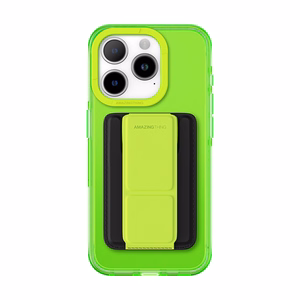 Amazing Thing Titan Pro Neon Mag Lompakkokuori 10FT IP156.1PTWGN iPhone 15 Pro:lle vihreä jalustalla
