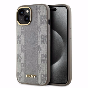DKNY Nahkainen Checkered Mono Pattern MagSafe iPhone 14:lle Suojakuori - Beige
