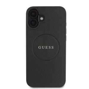 Guess Grained Gold Ring MagSafe Suojakuori iPhone 16 Plus:lle - Musta